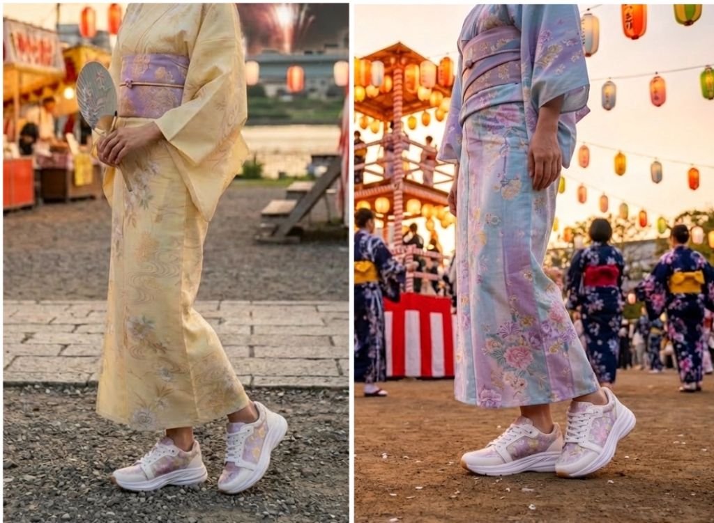 和装コーデ 金襴スニーカー